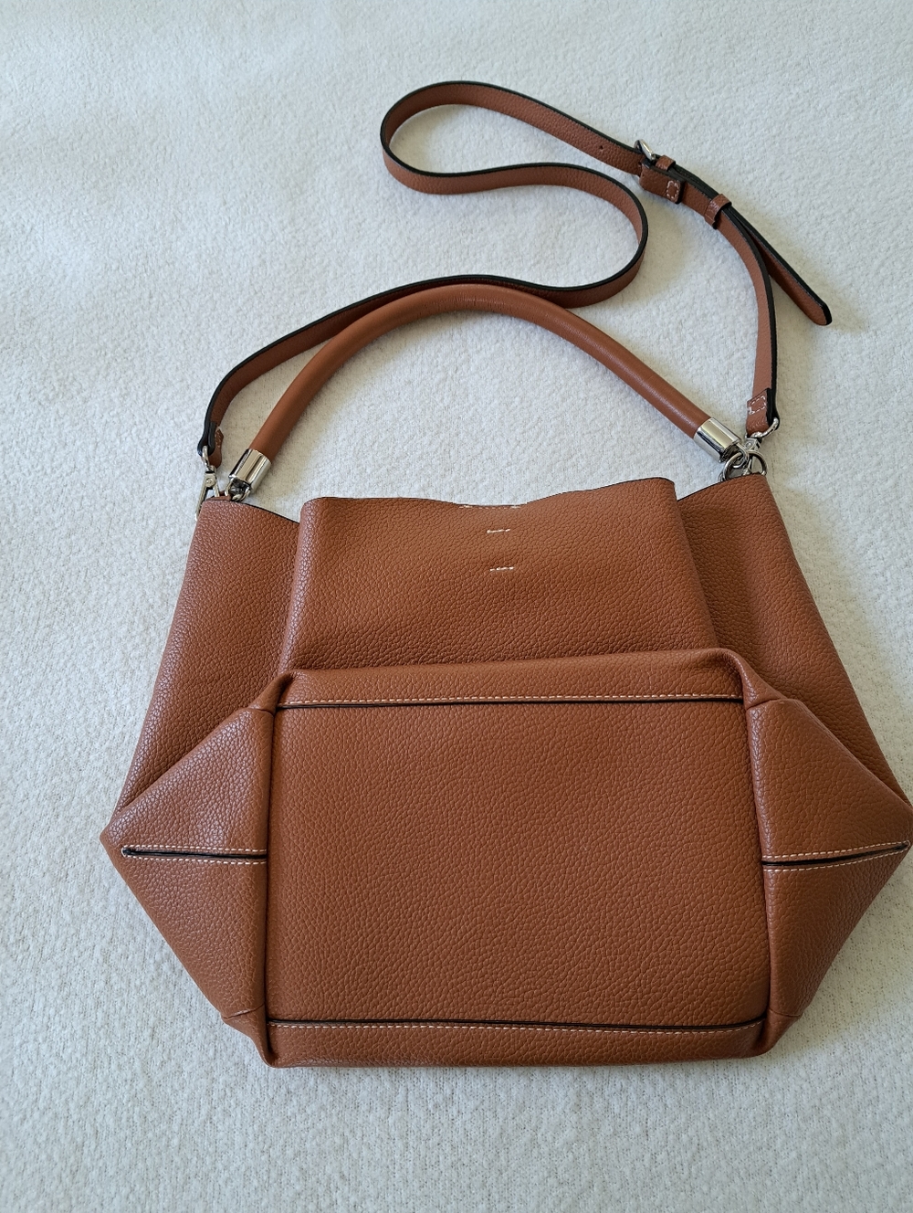 Zara Brown Faux Leather Pleated Shoulder Bag Crossbody Satchel Neutral Handbag - Picture 2 of 14